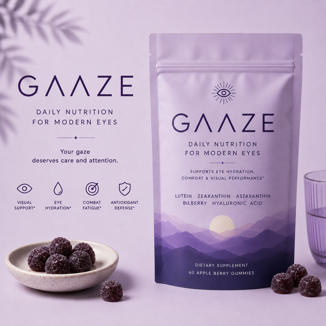 Gaaze product pouch with apple berry gummies
